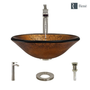 Alternate Image for Rene 18" Round Glass Bathroom Sink, Orange Gold Foil, with Faucet, R5-5013-R9-7007-BN
