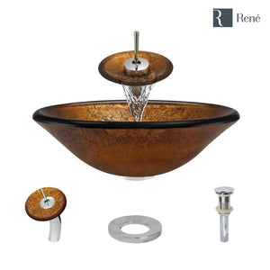 Alternate Image for Rene 18" Round Glass Bathroom Sink, Orange Gold Foil, with Faucet, R5-5013-WF-C
