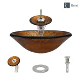 Rene 18" Round Glass Bathroom Sink, Orange Gold Foil, with Faucet, R5-5013-WF-C