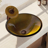 Rene 18" Round Glass Bathroom Sink, Orange Gold Foil, with Faucet, R5-5013-WF-ORB - The Sink Boutique