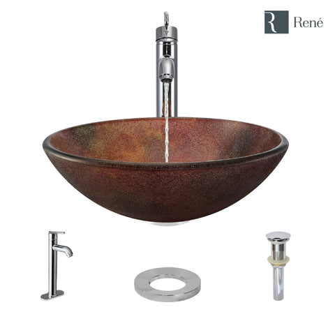Rene 17" Round Glass Bathroom Sink, Multi-Color, with Faucet, R5-5014-R9-7001-C