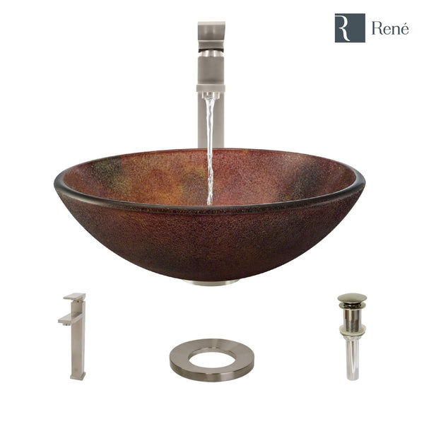 Rene 17" Round Glass Bathroom Sink, Multi-Color, with Faucet, R5-5014-R9-7003-BN