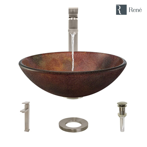 Rene 17" Round Glass Bathroom Sink, Multi-Color, with Faucet, R5-5014-R9-7003-BN