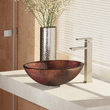 Rene 17" Round Glass Bathroom Sink, Multi-Color, with Faucet, R5-5014-R9-7003-BN - The Sink Boutique