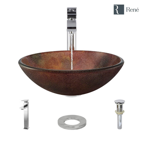 Rene 17" Round Glass Bathroom Sink, Multi-Color, with Faucet, R5-5014-R9-7003-C