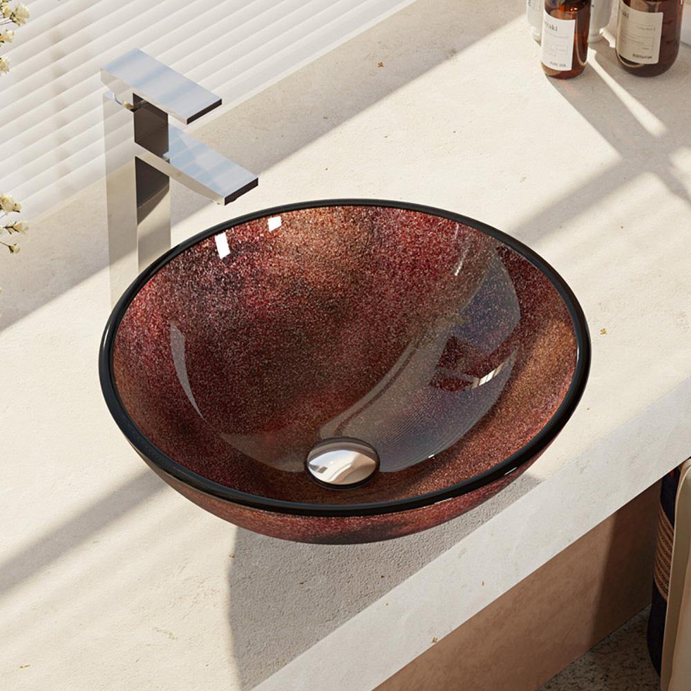 Rene 17" Round Glass Bathroom Sink, Multi-Color, with Faucet, R5-5014-R9-7003-C - The Sink Boutique