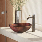 Rene 17" Round Glass Bathroom Sink, Multi-Color, with Faucet, R5-5014-R9-7006-ABR - The Sink Boutique