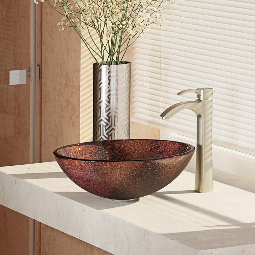 Rene 17" Round Glass Bathroom Sink, Multi-Color, with Faucet, R5-5014-R9-7006-BN - The Sink Boutique