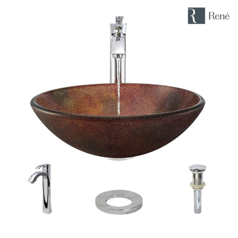 Rene 17" Round Glass Bathroom Sink, Multi-Color, with Faucet, R5-5014-R9-7006-C