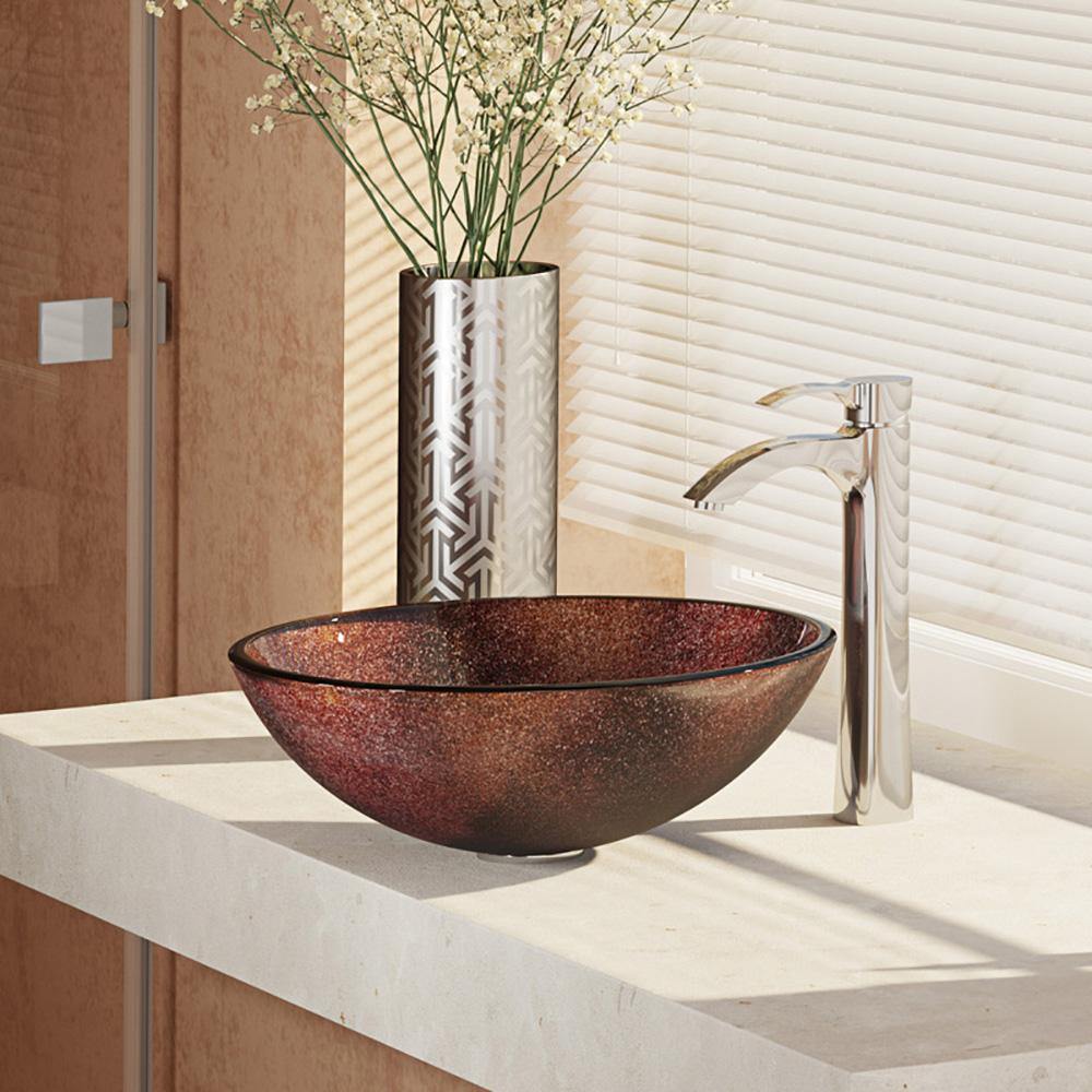 Rene 17" Round Glass Bathroom Sink, Multi-Color, with Faucet, R5-5014-R9-7006-C - The Sink Boutique