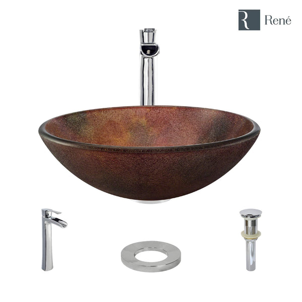 Rene 17" Round Glass Bathroom Sink, Multi-Color, with Faucet, R5-5014-R9-7007-C