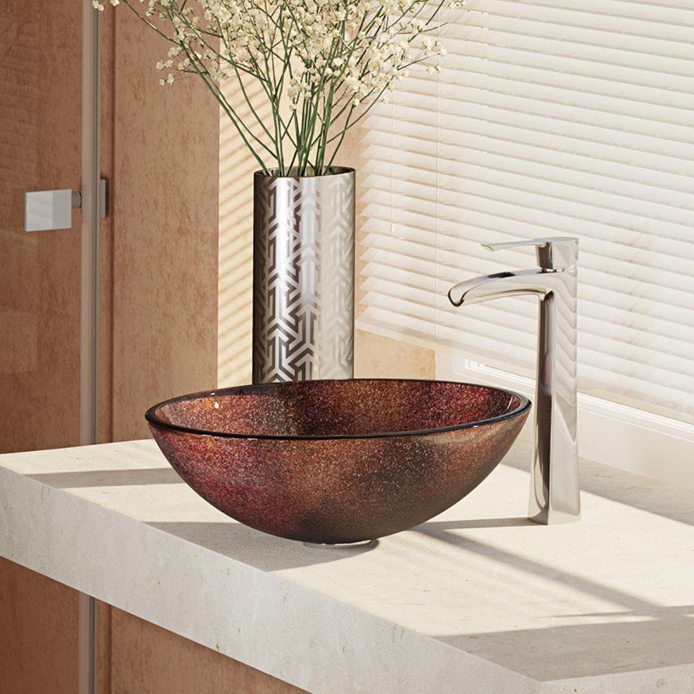 Rene 17" Round Glass Bathroom Sink, Multi-Color, with Faucet, R5-5014-R9-7007-C - The Sink Boutique