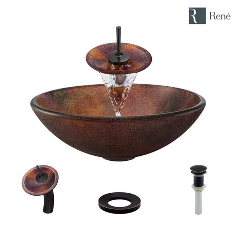 Rene 17" Round Glass Bathroom Sink, Multi-Color, with Faucet, R5-5014-WF-ABR