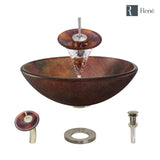 Rene 17" Round Glass Bathroom Sink, Multi-Color, with Faucet, R5-5014-WF-BN