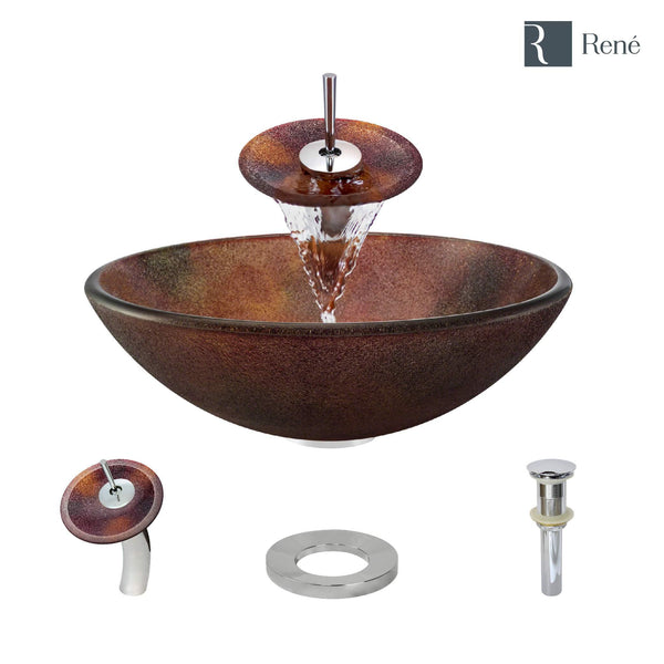 Rene 17" Round Glass Bathroom Sink, Multi-Color, with Faucet, R5-5014-WF-C
