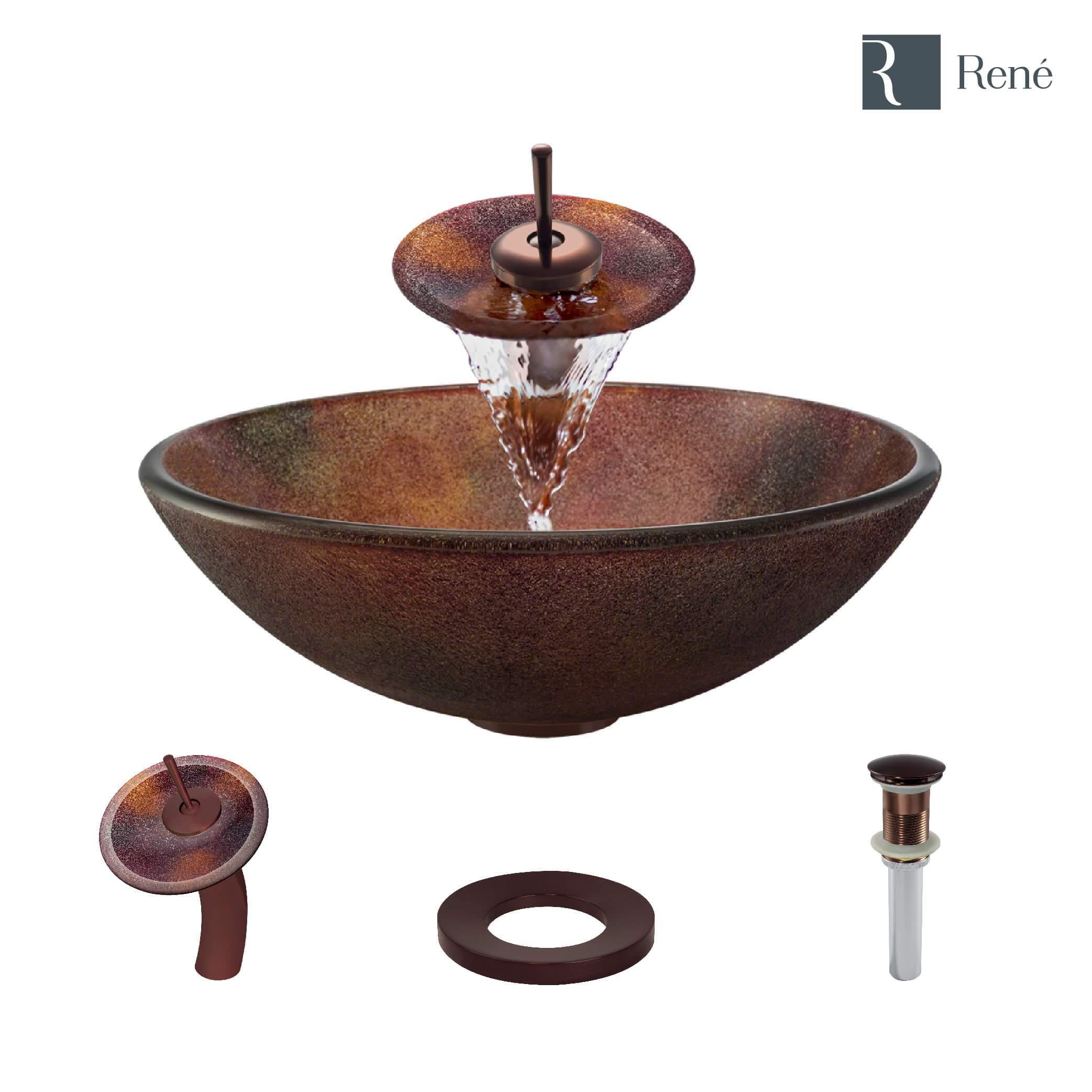 Rene 17" Round Glass Bathroom Sink, Multi-Color, with Faucet, R5-5014-WF-ORB