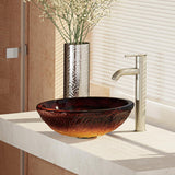 Rene 17" Round Glass Bathroom Sink, Fiery Red, with Faucet, R5-5018-R9-7001-BN - The Sink Boutique
