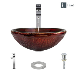 Alternate Image for Rene 17" Round Glass Bathroom Sink, Fiery Red, with Faucet, R5-5018-R9-7003-C