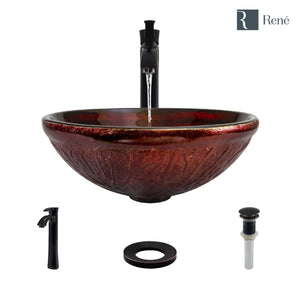 Alternate Image for Rene 17" Round Glass Bathroom Sink, Fiery Red, with Faucet, R5-5018-R9-7006-ABR