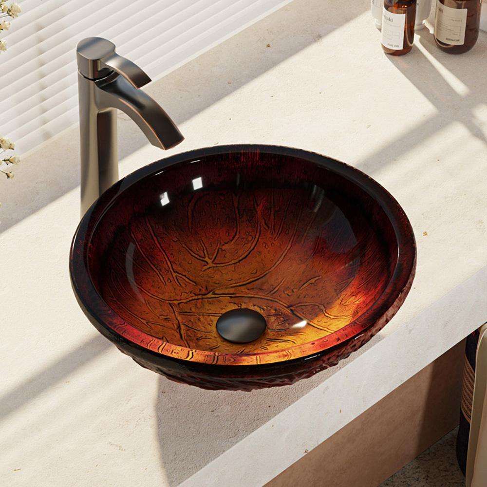 Alternate Image for Rene 17" Round Glass Bathroom Sink, Fiery Red, with Faucet, R5-5018-R9-7006-ABR