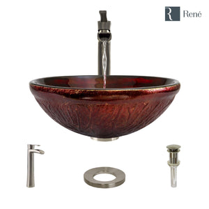 Alternate Image for Rene 17" Round Glass Bathroom Sink, Fiery Red, with Faucet, R5-5018-R9-7007-BN