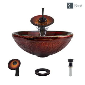 Alternate Image for Rene 17" Round Glass Bathroom Sink, Fiery Red, with Faucet, R5-5018-WF-ABR