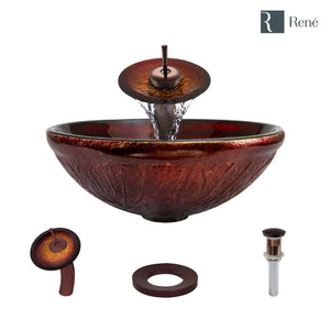 Alternate Image for Rene 17" Round Glass Bathroom Sink, Fiery Red, with Faucet, R5-5018-WF-ORB