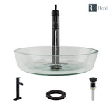 Rene 17" Round Glass Bathroom Sink, Crystal, with Faucet, R5-5024-R9-7001-ABR