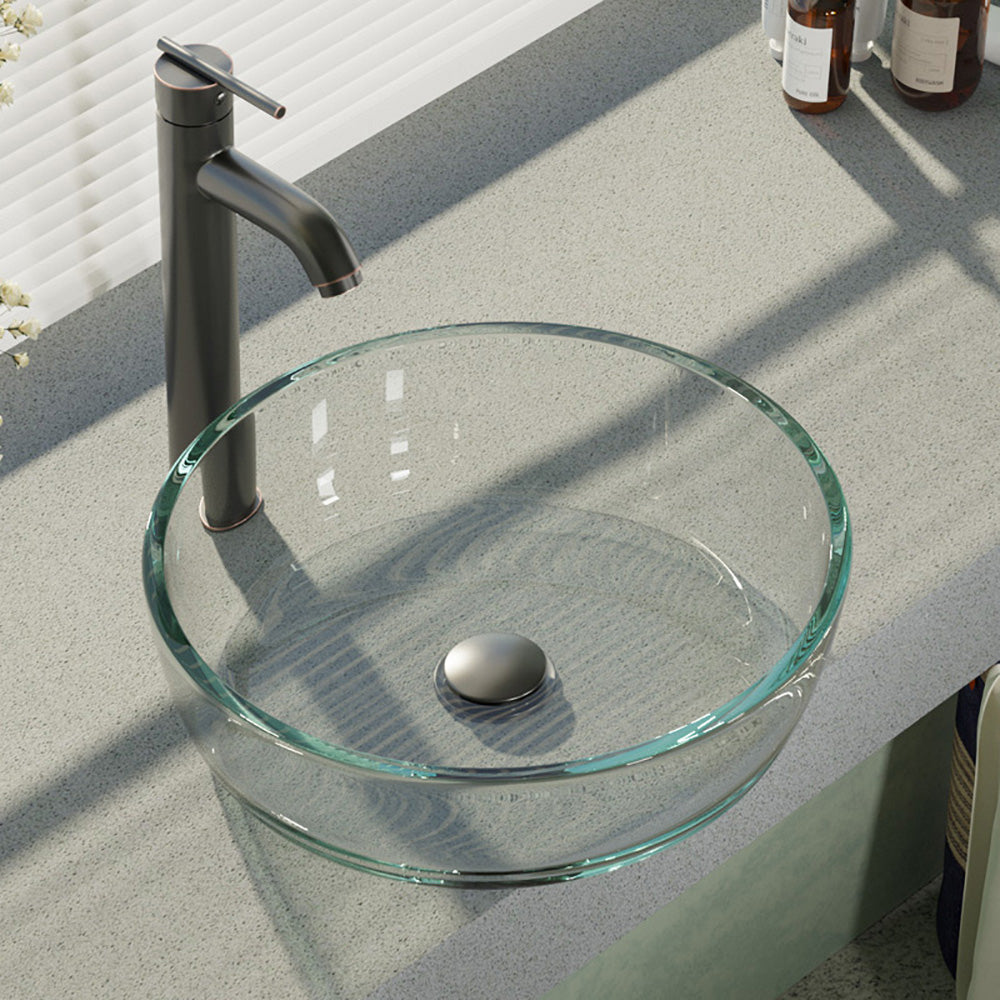 Rene 17" Round Glass Bathroom Sink, Crystal, with Faucet, R5-5024-R9-7001-ABR - The Sink Boutique