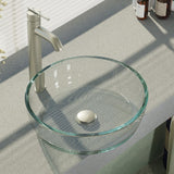 Rene 17" Round Glass Bathroom Sink, Crystal, with Faucet, R5-5024-R9-7001-BN - The Sink Boutique
