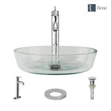 Rene 17" Round Glass Bathroom Sink, Crystal, with Faucet, R5-5024-R9-7001-C