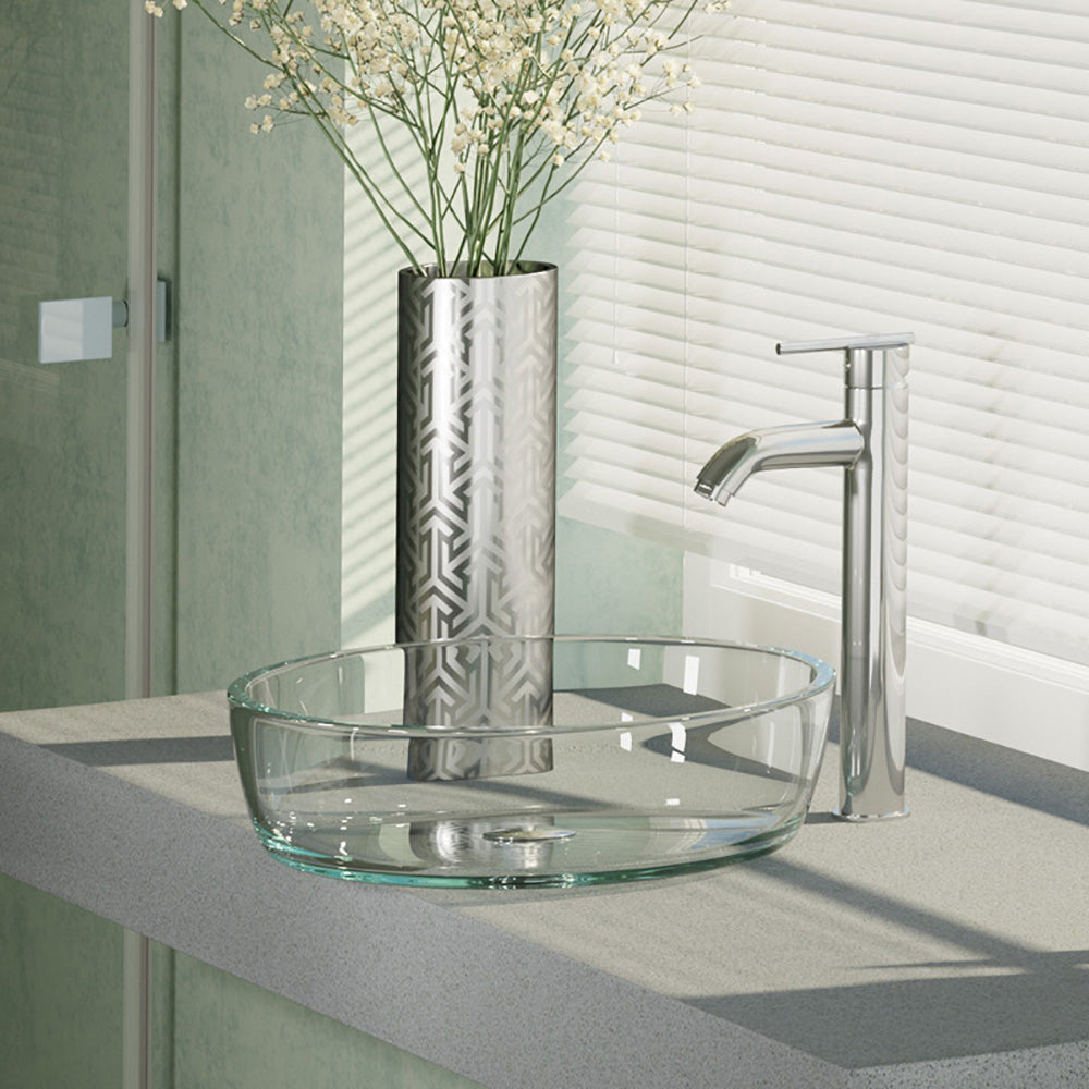 Rene 17" Round Glass Bathroom Sink, Crystal, with Faucet, R5-5024-R9-7001-C - The Sink Boutique