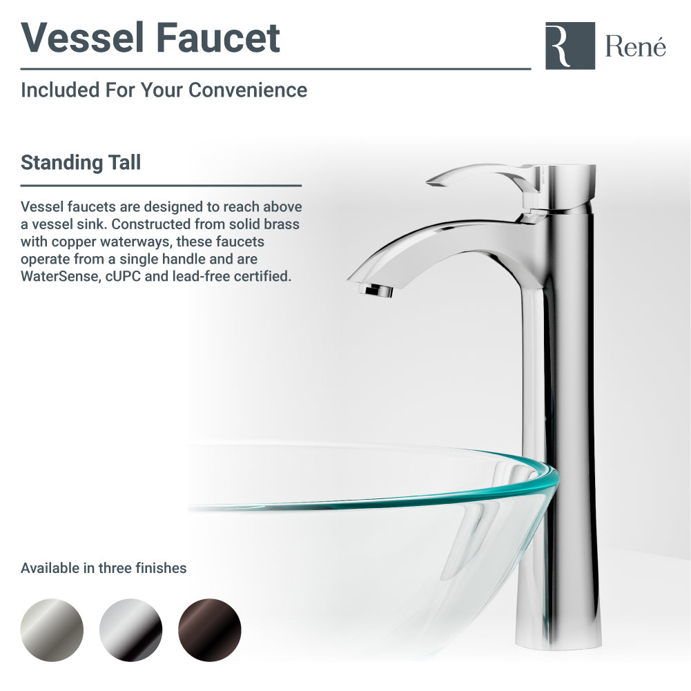 Rene 17" Round Glass Bathroom Sink, Crystal, with Faucet, R5-5024-R9-7006-ABR - The Sink Boutique