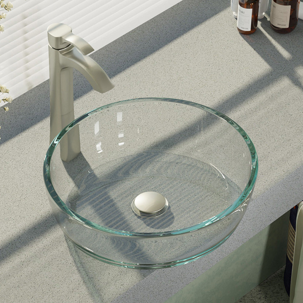 Alternate Image for Rene 17" Round Glass Bathroom Sink, Crystal, with Faucet, R5-5024-R9-7006-BN