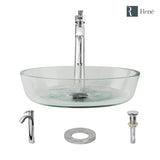 Rene 17" Round Glass Bathroom Sink, Crystal, with Faucet, R5-5024-R9-7006-C