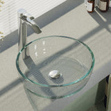 Rene 17" Round Glass Bathroom Sink, Crystal, with Faucet, R5-5024-R9-7006-C - The Sink Boutique