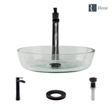 Rene 17" Round Glass Bathroom Sink, Crystal, with Faucet, R5-5024-R9-7007-ABR