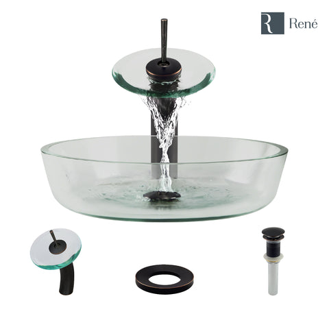 Rene 17" Round Glass Bathroom Sink, Crystal, with Faucet, R5-5024-WF-ABR