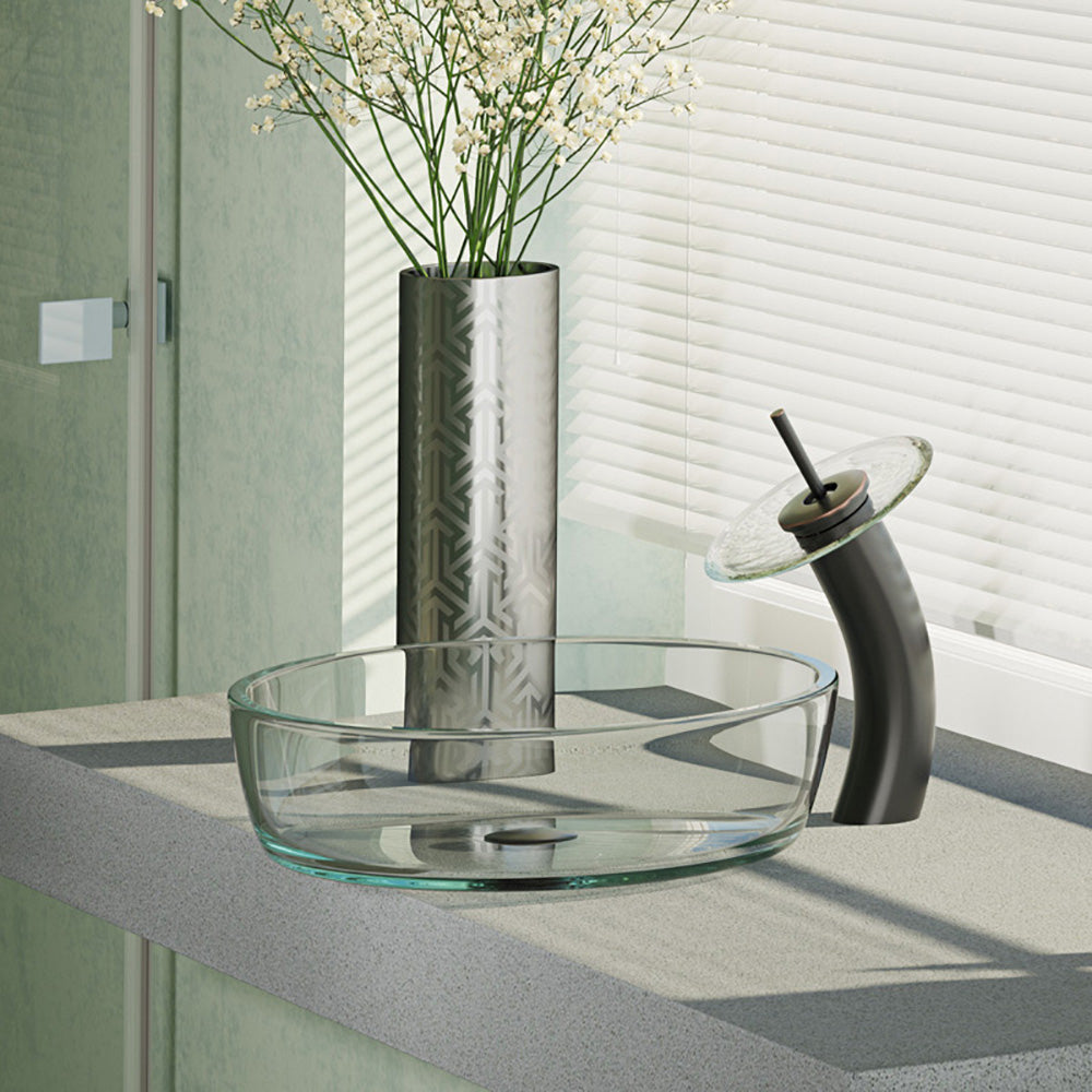 Rene 17" Round Glass Bathroom Sink, Crystal, with Faucet, R5-5024-WF-ABR - The Sink Boutique