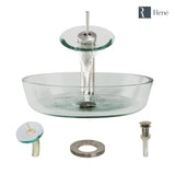 Rene 17" Round Glass Bathroom Sink, Crystal, with Faucet, R5-5024-WF-BN