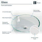 Rene 17" Round Glass Bathroom Sink, Crystal, with Faucet, R5-5024-WF-BN - The Sink Boutique
