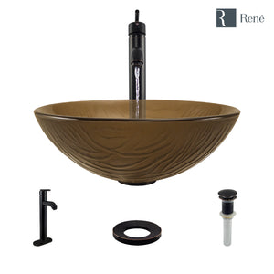 Alternate Image for Rene 17" Round Glass Bathroom Sink, Beach Sand, with Faucet, R5-5025-R9-7001-ABR