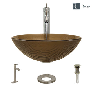 Alternate Image for Rene 17" Round Glass Bathroom Sink, Beach Sand, with Faucet, R5-5025-R9-7001-BN