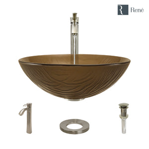 Alternate Image for Rene 17" Round Glass Bathroom Sink, Beach Sand, with Faucet, R5-5025-R9-7006-BN