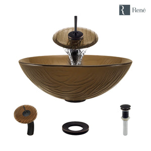 Alternate Image for Rene 17" Round Glass Bathroom Sink, Beach Sand, with Faucet, R5-5025-WF-ABR