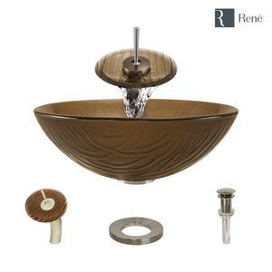 Alternate Image for Rene 17" Round Glass Bathroom Sink, Beach Sand, with Faucet, R5-5025-WF-BN