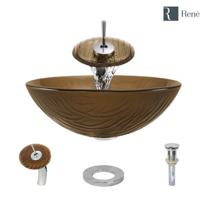 Alternate Image for Rene 17" Round Glass Bathroom Sink, Beach Sand, with Faucet, R5-5025-WF-C