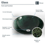 Rene 17" Round Glass Bathroom Sink, Forest Green, with Faucet, R5-5027-R9-7001-ABR - The Sink Boutique