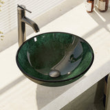 Rene 17" Round Glass Bathroom Sink, Forest Green, with Faucet, R5-5027-R9-7001-ABR - The Sink Boutique
