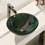 Rene 17" Round Glass Bathroom Sink, Forest Green, with Faucet, R5-5027-R9-7006-ABR - The Sink Boutique